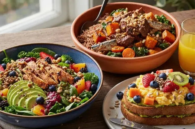 Hair food for healthier hair shown on plates