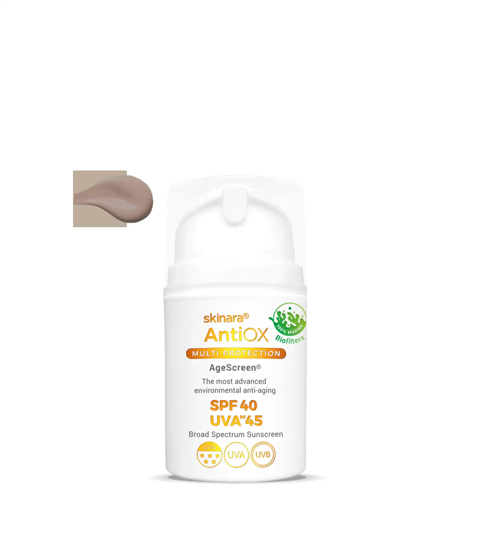 Skinara AgeScreen sunscreen travel bottle espresso tint on a white background