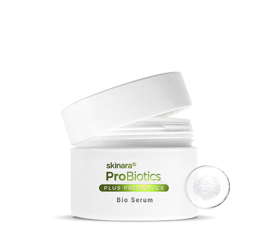 Skinara ProBiotic Bio Serum jar open with serum gel close up