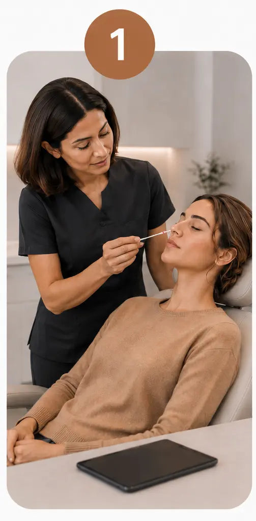 Skinara professional collecting a skin sample from a client during a clinic consultation