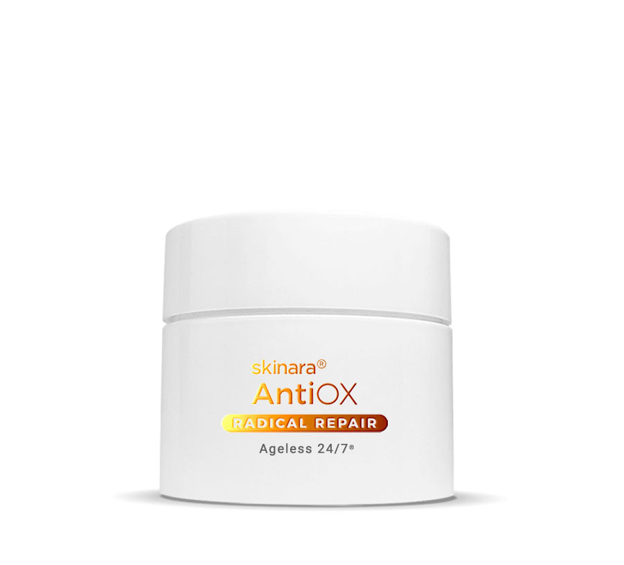skinara AgeLess 24/7 antioxidant serum jar on a white background
