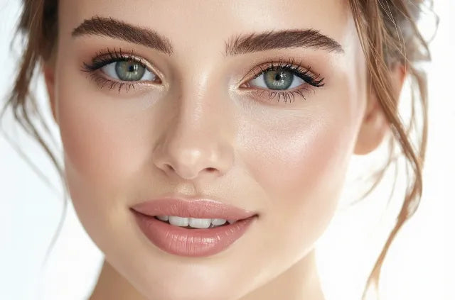 Brow gel eyelash serum on womans face