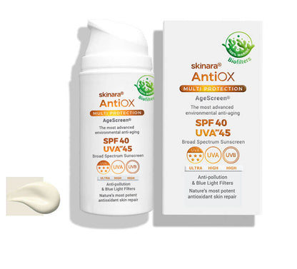 AgeScreen clear sunscreen with antioxidants large size family size and pack on a white background