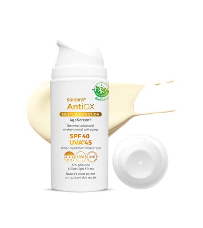 Skinara AgeScreen clear sunscreen cream 2 large size bottles on a white background