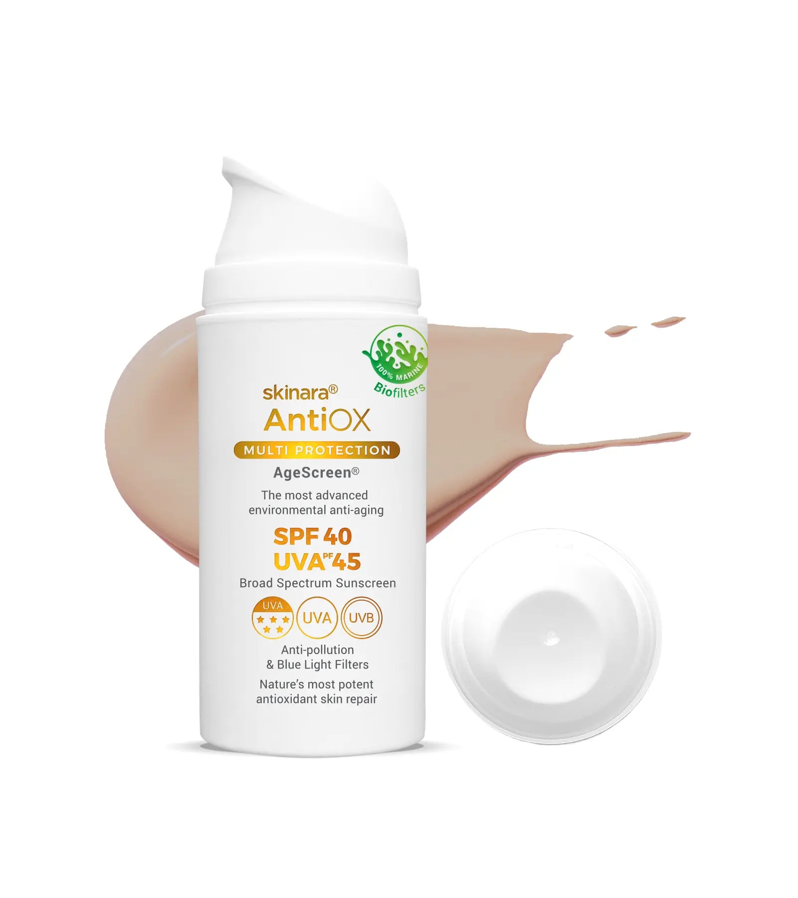 Skinara AgeScreen mocca tinted sunscreen cream 2 large size bottles on a white background