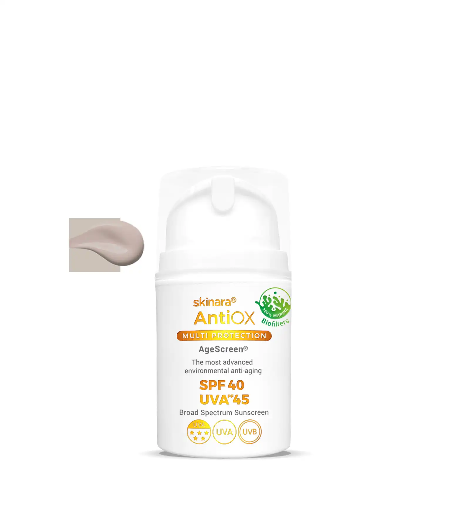 Skinara AgeScreen sunscreen  travel bottle mocca tint on a white background