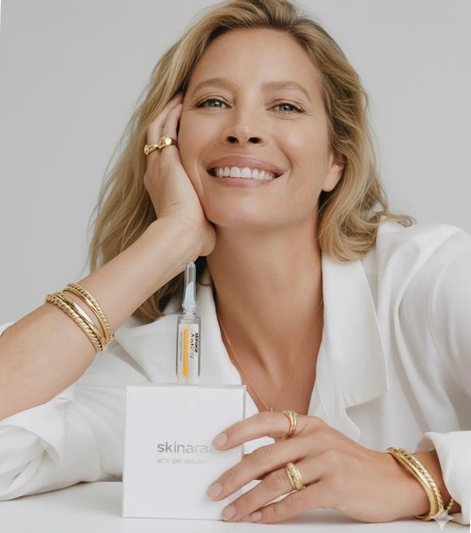 Woman holding a box of BTX skin peptides for the skin serum pack