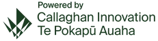 Logo with text 'Powered by Callaghan Innovation Te Pokapè Auaha' featuring a green and black design.