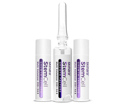 Three Sinara Growth Factor Serum ampoules on a white background, cap on