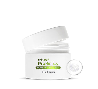 Skinara ProBiotic Bio Serum jar open with serum gel close up