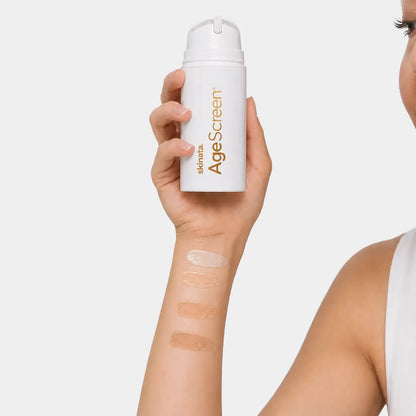Skinara natural AgeScreen sunscreen cream shades on the skin: Clear, Honey Almond, Mocca and Espresso