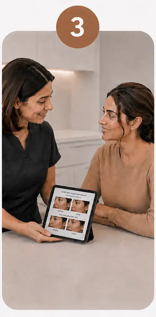 nurse practitioner is showing a client before and after results