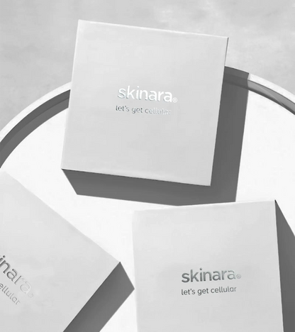 3 skinara white ampoule boxes on a white tray