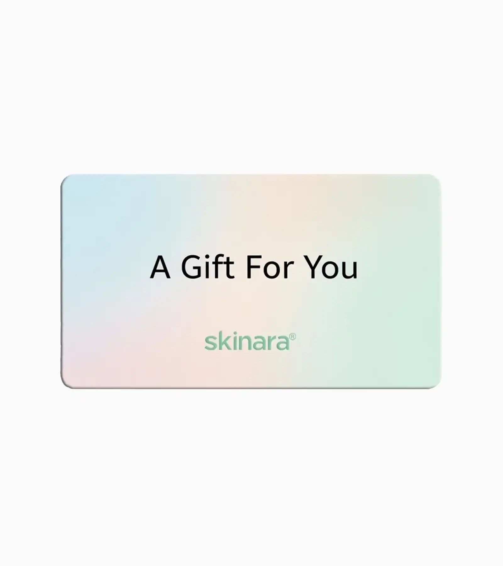 Gradient gift card with 'A Gift For You' text and 'skinara' logo on a white background